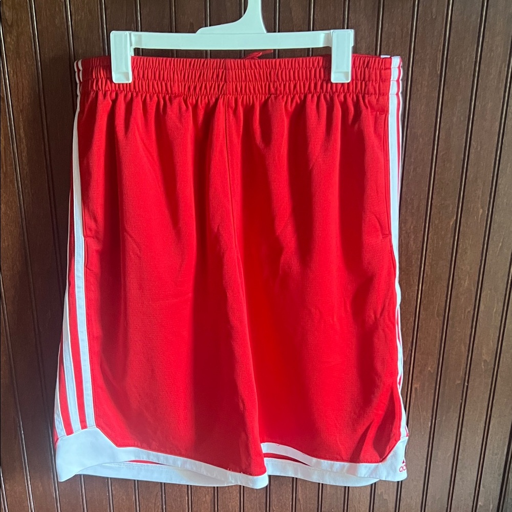 Adidas Boys Youth XL 18 Red Athletic Shorts with White Stripe Detail